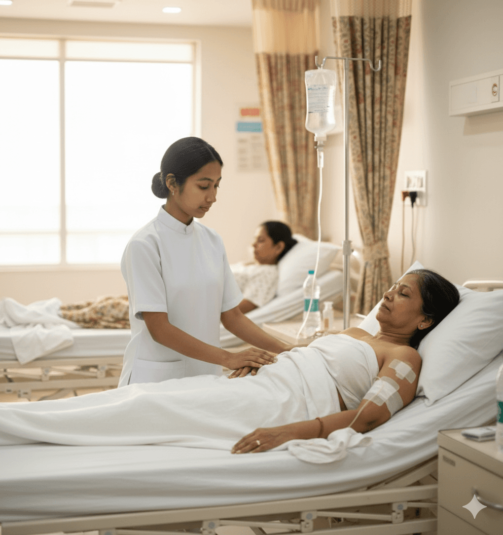 Daytime caregiver assisting patient with daily activities